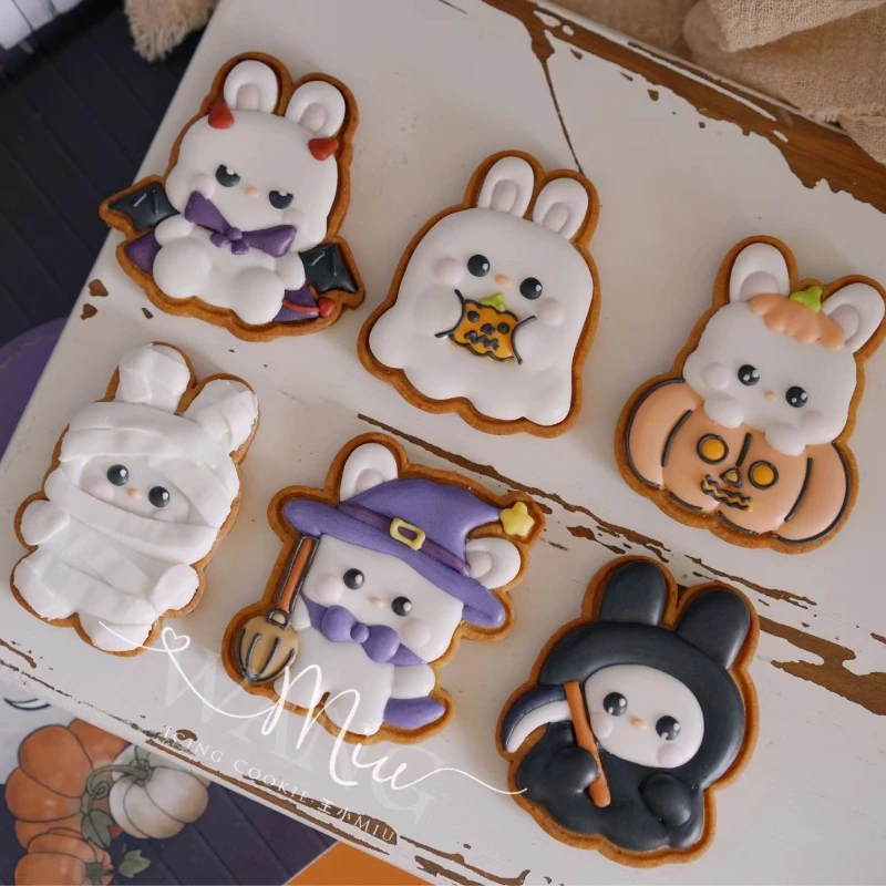 

Halloween Cookie Cutter Pumpkin Witch Ghost Demon Mummy Rabbit Pattern Cookie Stamp 3D Home DIY Pastry Fondant Cake Decorator