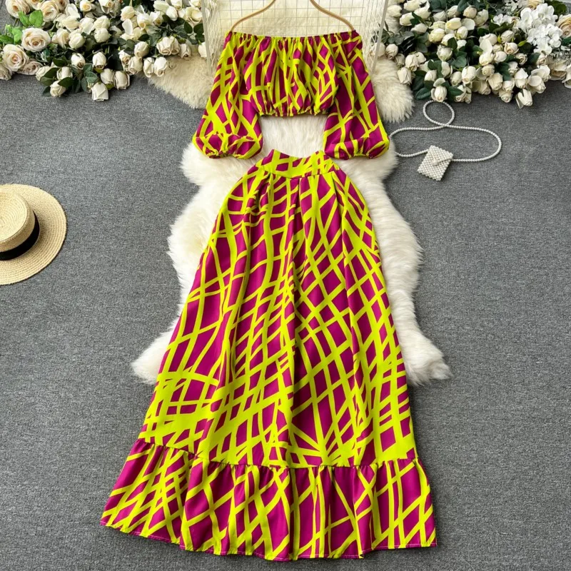 

Элегантный и шикарный женский модный осенний повседневный комплект из двух предметов, винтажные укороченные топы, трапециевидная юбка, женская одежда