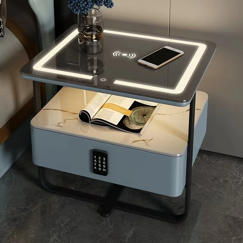 

Charging Smart Bedside Tables Storage Coffee Nordic Bedside Tables Small Narrow Makeup Comodini Library Furniture HY50BT