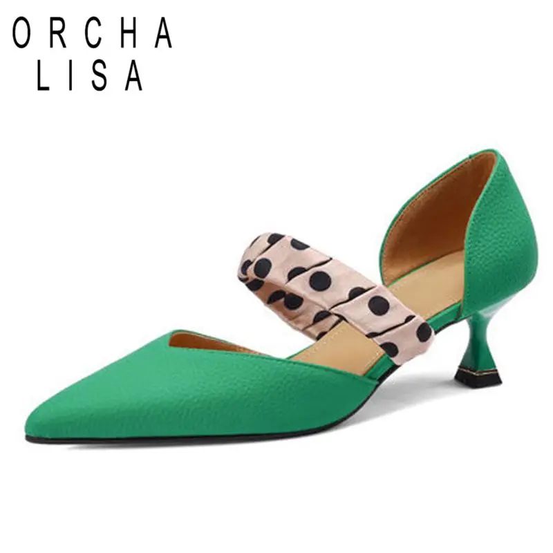 

ORCHA LISA Full Grain Leather Women Sandals Pointed Toe Thin Heels Slip On Silk Concise Party Small Size 33-40 Beige Black S3748