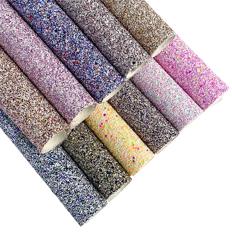

Ultra Shiny Chunky Metallic Sequins Fluorescent Glitter Fabric Chunky Glitter leather Rolls for Making Hair Bow Shoe