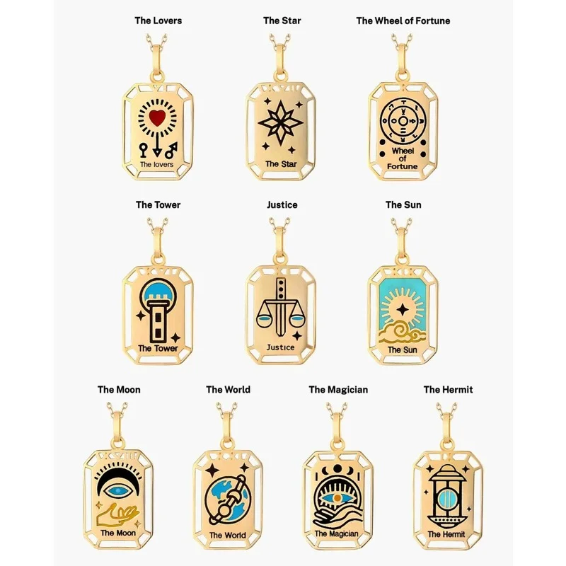 

New Titanium Steel Retro Hollow Color Tarot Necklace Female Clavicle Chain 316L Stainless Steel Plated Necklace Waterproof