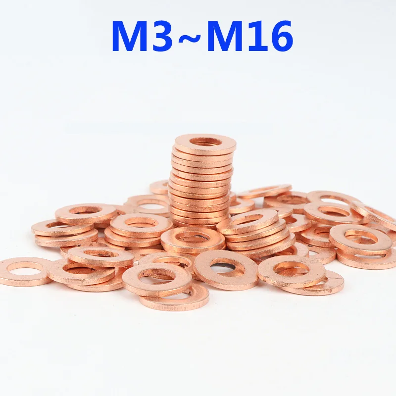 

M3 M4 M5 M6 M8 M10 M12 M14 M16 Washer Copper Sealing Solid Gasket Washer Sump Plug Oil For Boat Crush Flat Seal Ring Tool