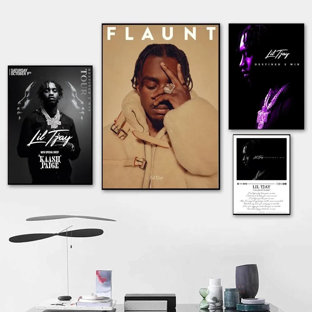 Hip Hop Pop Rapper Lil TJay Poster Kraft Paper Vintage Wall Art Painting Study Aesthetic Small Size Stickers