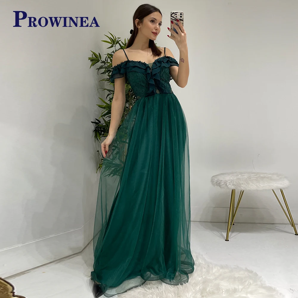 

Prowinea Trendy Off The Shoulder Ruffles Spaghetti Straps Prom Evening Dress Personalised Simple Vestidos Robes De Soirée Pleat