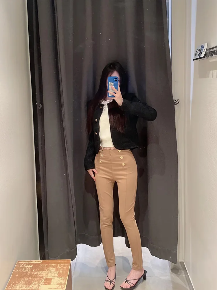 

Женские винтажные штаны BM & MD & ZA, штаны золотого цвета с декоративными пуговицами, модель 4387257, 2022