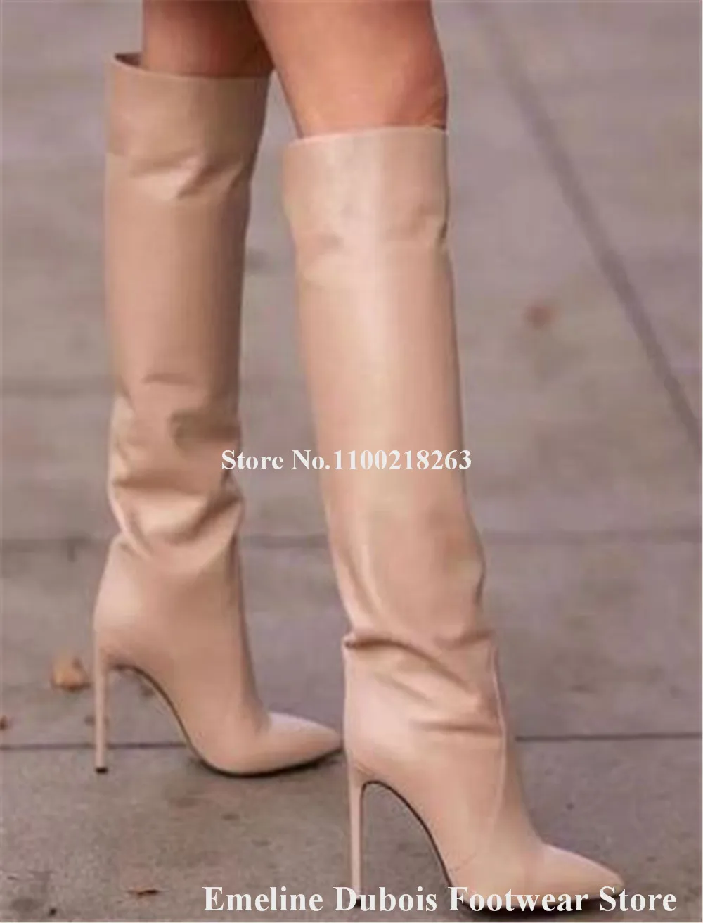 Женские сапоги до колена с острым носком на шпильке