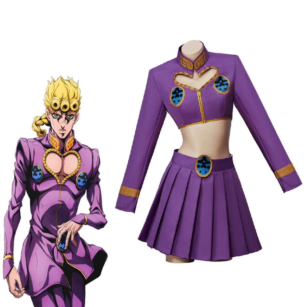 JoJo's Bizarre Adventure Cosplay Giorno Giovanna Costume Women Sexy Purple Crop Top Uniform Skirt Suit Halloween Streetwear