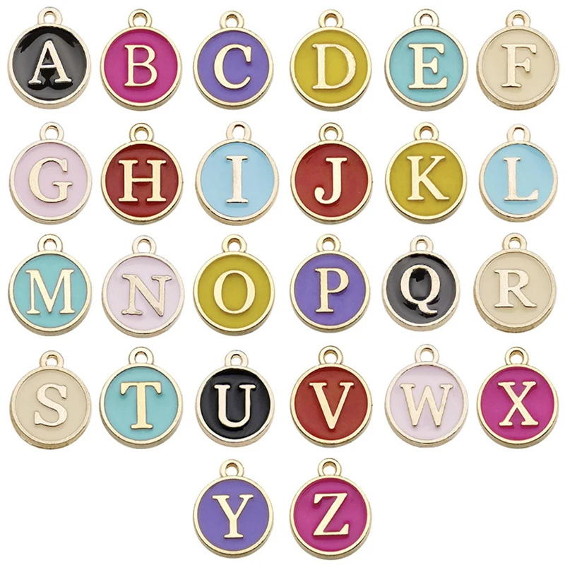 

26pcs 12mm A-Z Letter Dripping Oil Acrylic Alloy Small Charms Enamel Charm Alphabet Initial Letter Pendant For DIY Bracelet