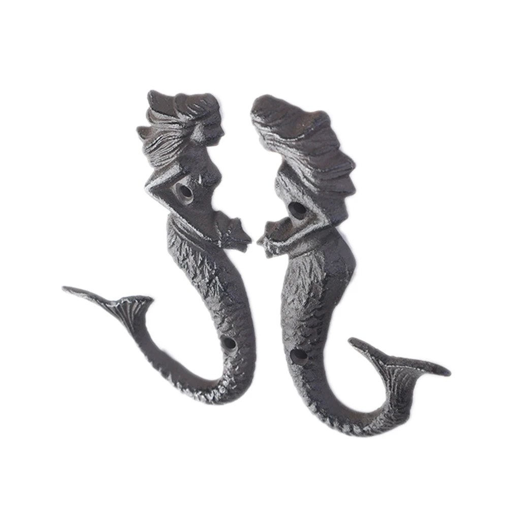 

2pcs/set Mermaid Iron Wall Hooks Hanger Antique Heavy Metal Hanging Coats/Keys/Hats/Bags Home Decor Elegant Mysterious Unique