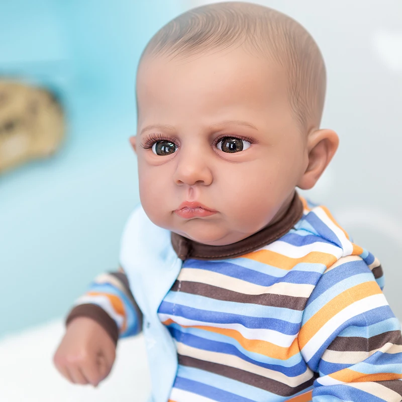 

59CM Reborn Toddler Doll New Popular Cameron In Dark Brown Skin Painted Hair 3D Skin Visible Veins High Quality Art Doll