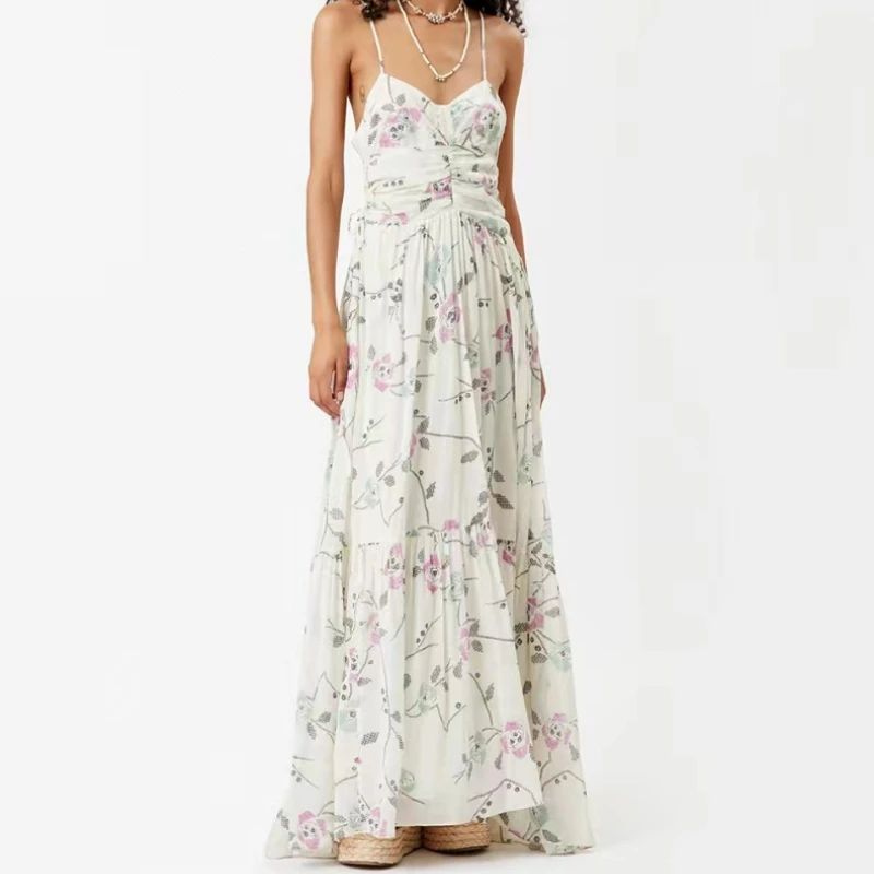 Spring/Summer 2023 New Women Versatile Sling Strap Floral Waist Dress