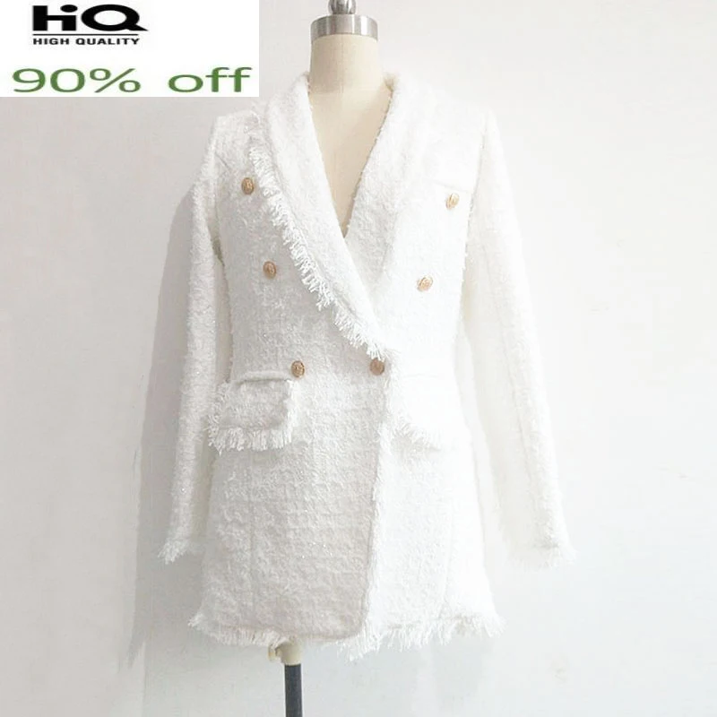 

Женская твидовая белая куртка на весну/осень, новый стиль, элегантное универсальное уличное пальто с длинным рукавом, цельный пиджак