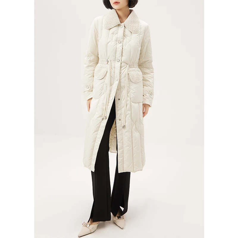 Elegant High Quality Casaco Feminino Inverno 2022 85% White Duck Down High Street Autumn/Winter Covered Button Thin Coat Women