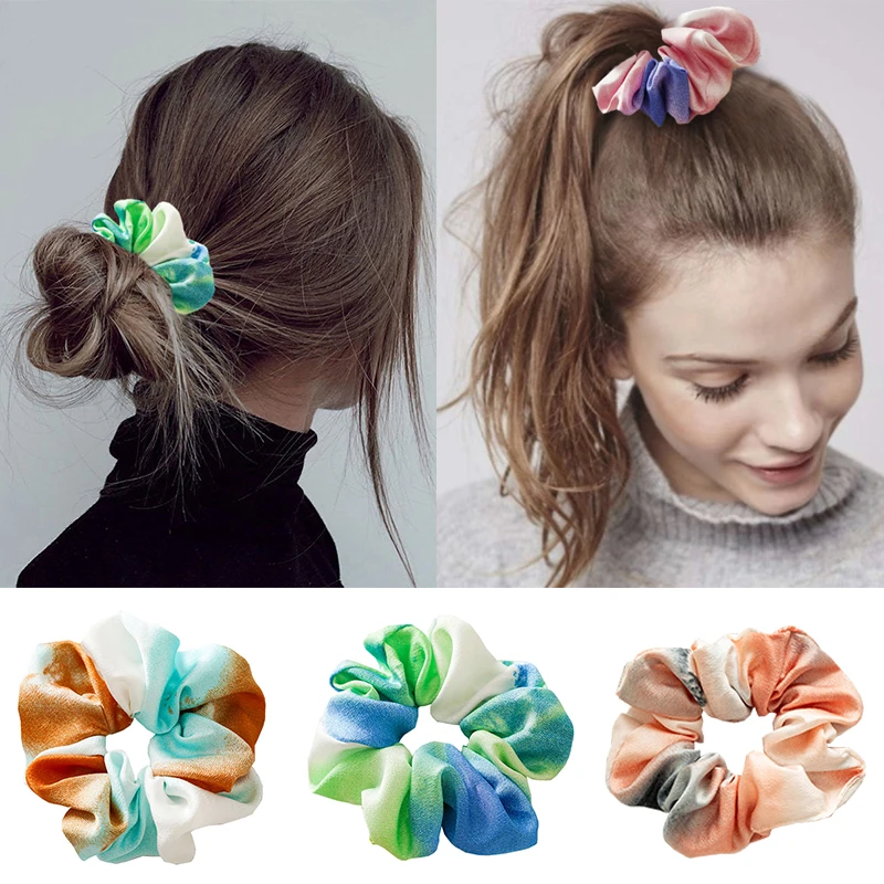 

Large Rainbow Hair Scrunchies Elastic Hair Bands Ponytail Holder Multicloured Oversized Scrunchie Hair Tie For Girl Women