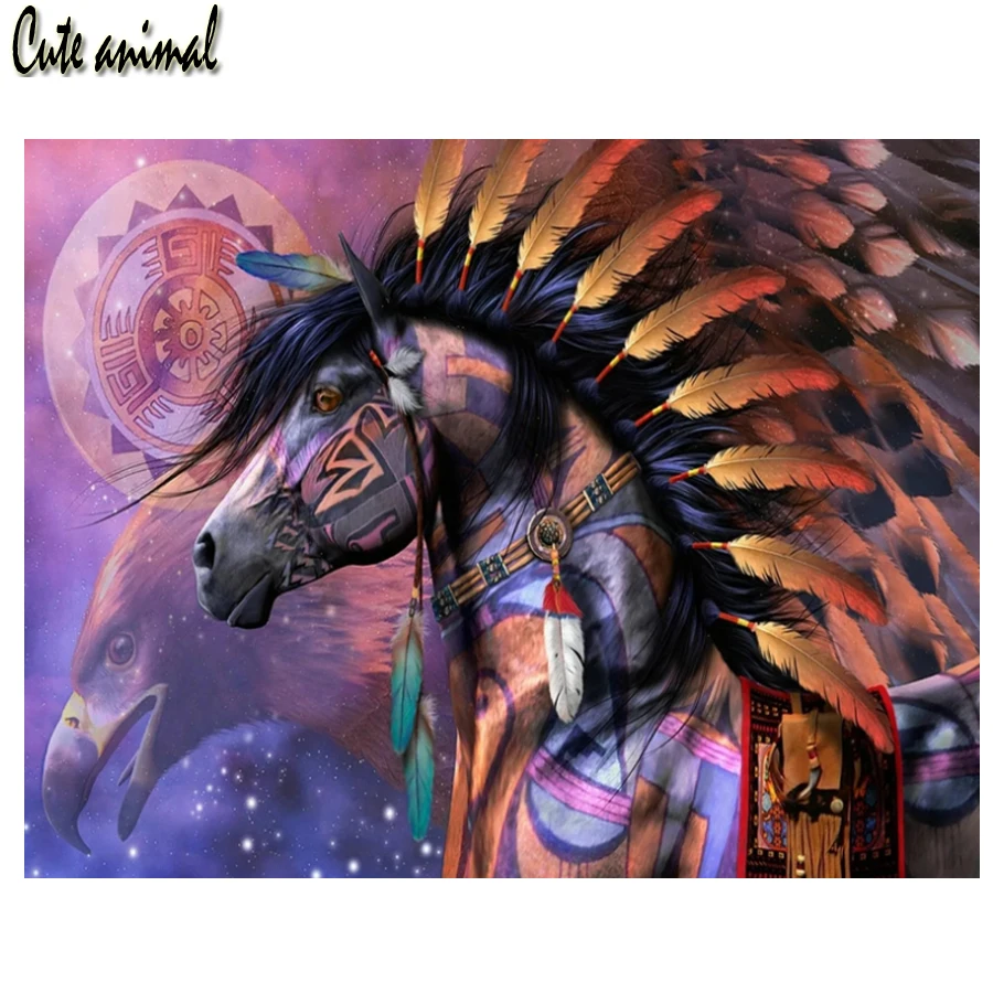 

Алмазная живопись 5D «сделай сам», индийская лошадь, Орлан, животное, алмазная вышивка, мозаика, перо, картина стразы, ручная работа, подарок, ...