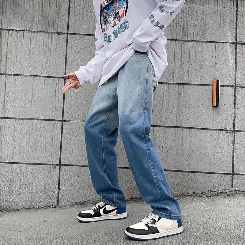 

Blue Gradient Jeans Men Slim Fashion Summer Casual Straight Jeans Men Streetwear Hip Hop Denim Pants Mens Trousers S-3XL