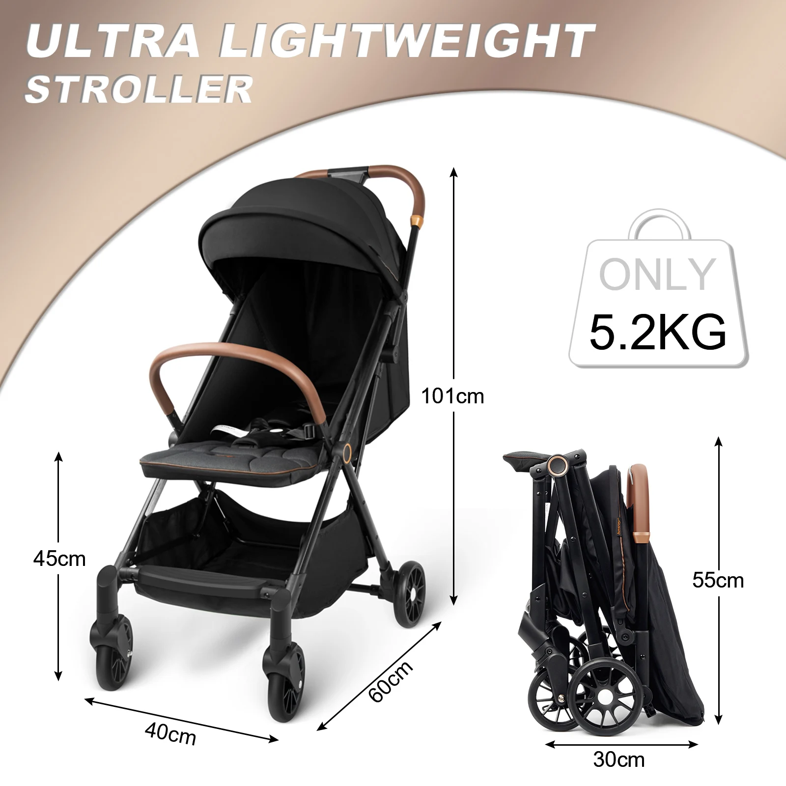 Besrey Baby Stroller Lightweight 1 Click Fold Pram for Kids Infant Trolley For Newborn from 0 to 3 Years Old enlarge