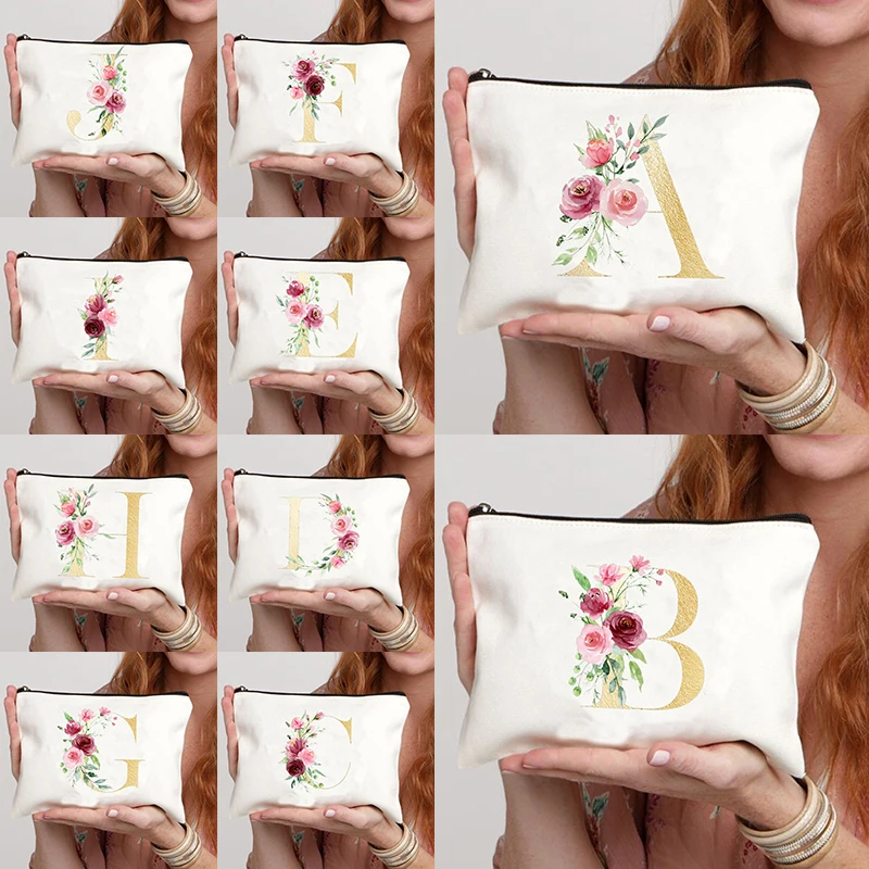 Floral Initials Cosmetic Pouch Bachelorette Party Gift Bride  Bridesmaid Make Up Bag Toiletry Luxury Brand Pattern Lipstick Bag