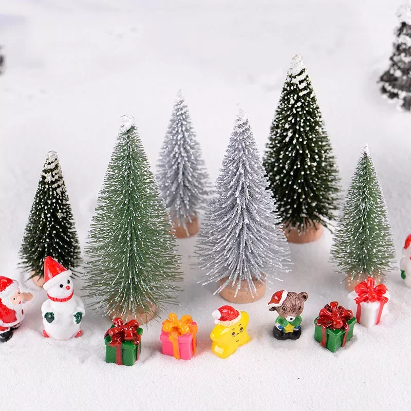 

2022 Figurine Sisal Silk Cedar Pine Tree Mini Miniature Micro Landscape New Year Fairy Garden Decor