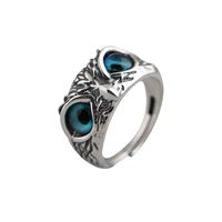 punk vintage cool silver color owl rings for women men hip hop trendy multi color eye animal adjustable rings party jewelry