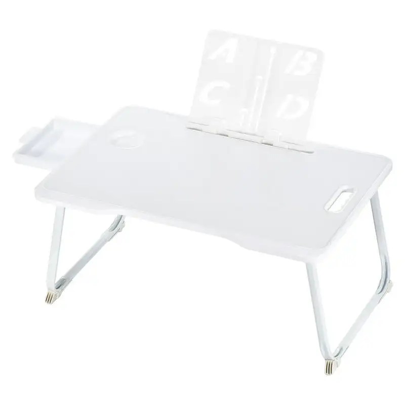 

Foldable Laptop Bed Desk with Storage Drawer Reading Holder Water Slot White