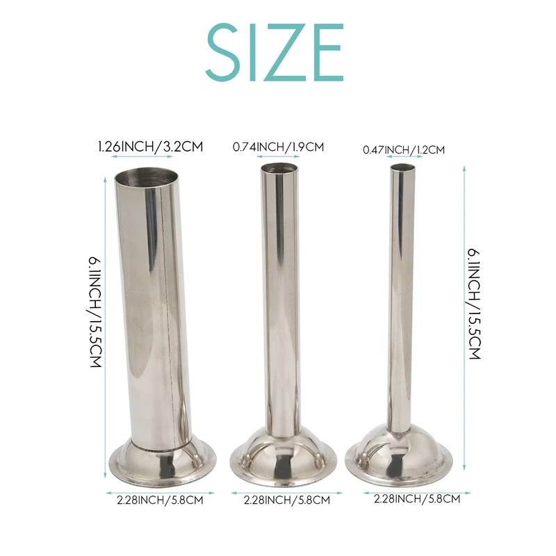 

3Pcs Stainless Steel Sausage Stuffer Filling Tubes Funnels Nozzles Spare Parts Filler Tube, Base Diameter:58Mm