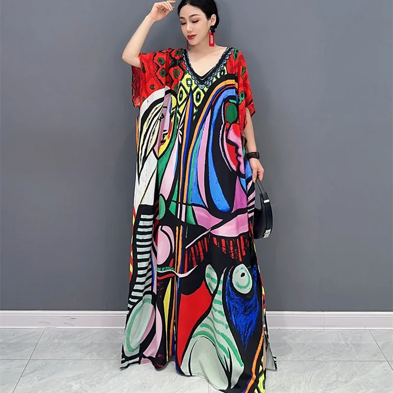 

Женское Свободное длинное платье, летнее тонкое платье-пуловер с V-образным вырезом и коротким рукавом