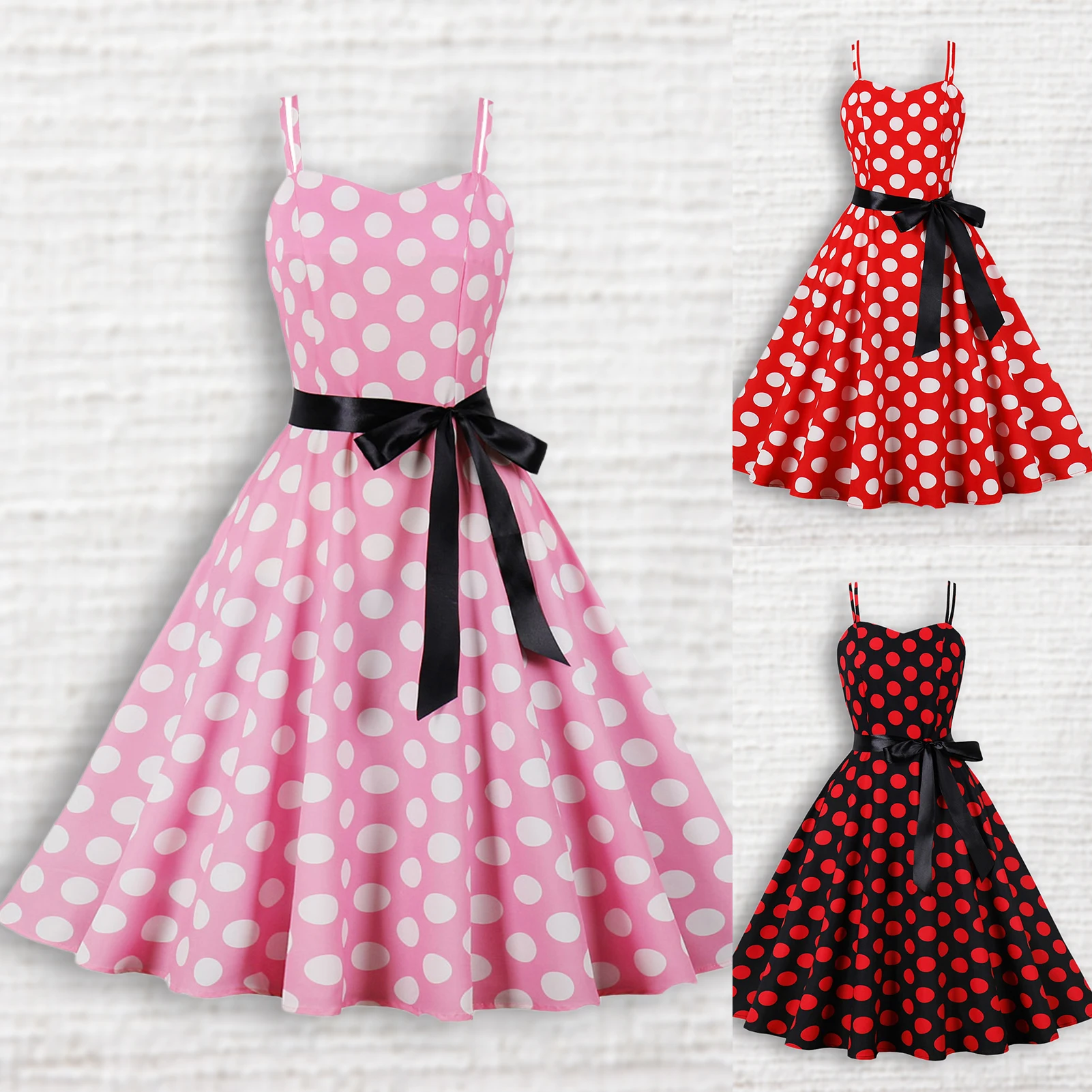 

Pleated Mini Dress Women Summer Short Dress Sexy Style Ladies Polka Dot Printed Vintage Tunic Dress V Neck Bowknot Daily Outfit