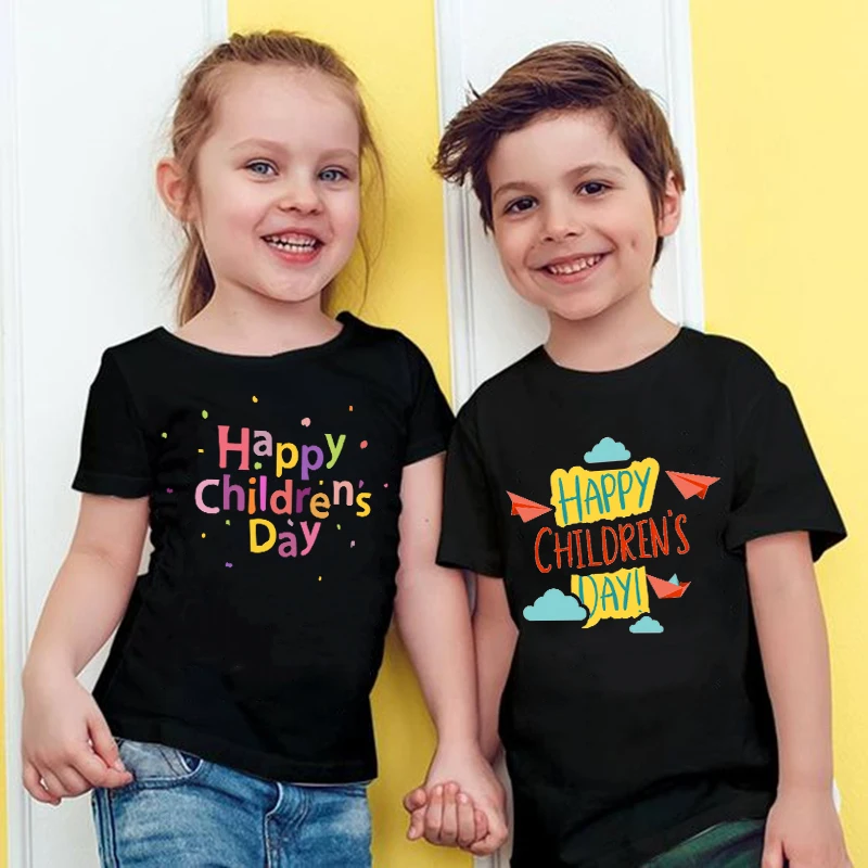 

Счастливого детского дня, детские футболки, футболка с принтом воздушных шаров, детский наряд на день детей, топы для мальчиков и девочек, ле...