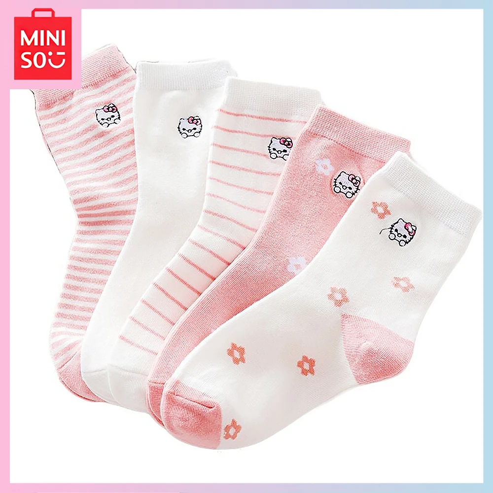 

Miniso Hello Kitty Cartoon Embroidery Kawaii Female Students All Matching Size Mid-Tube Socks Girls Birthday Christmas Present