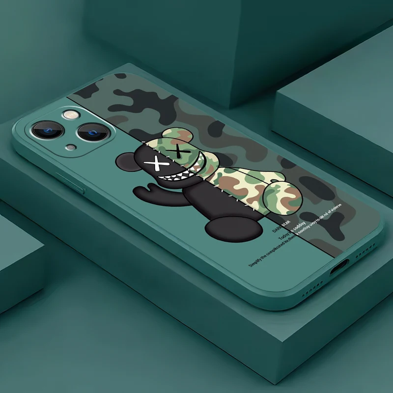 

2023 New Luxury Cool Bear cover For iPhone 14 13 12 11 Pro MAX Mini 6 7 8 Plus X XR XS Max Phone case Soft silicone funda coque