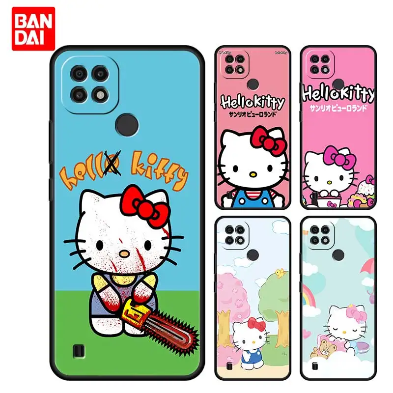 

Hello Kitty Sanrio Case for Realme C21 C21Y C25 C25s C15 C11 C17 C3 C3i C20 5 6 7i 8i 8 8Pro Narzo30A Thin Black Cover Silicone