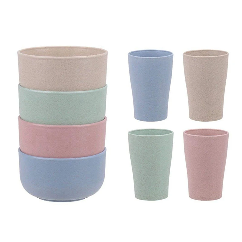 

4 Pcs Healthy Kitchen Dinnerware Bowl & 4 Pcs Eco Friendly Healthy Wheat Straw Biodegradable Mug, Cup