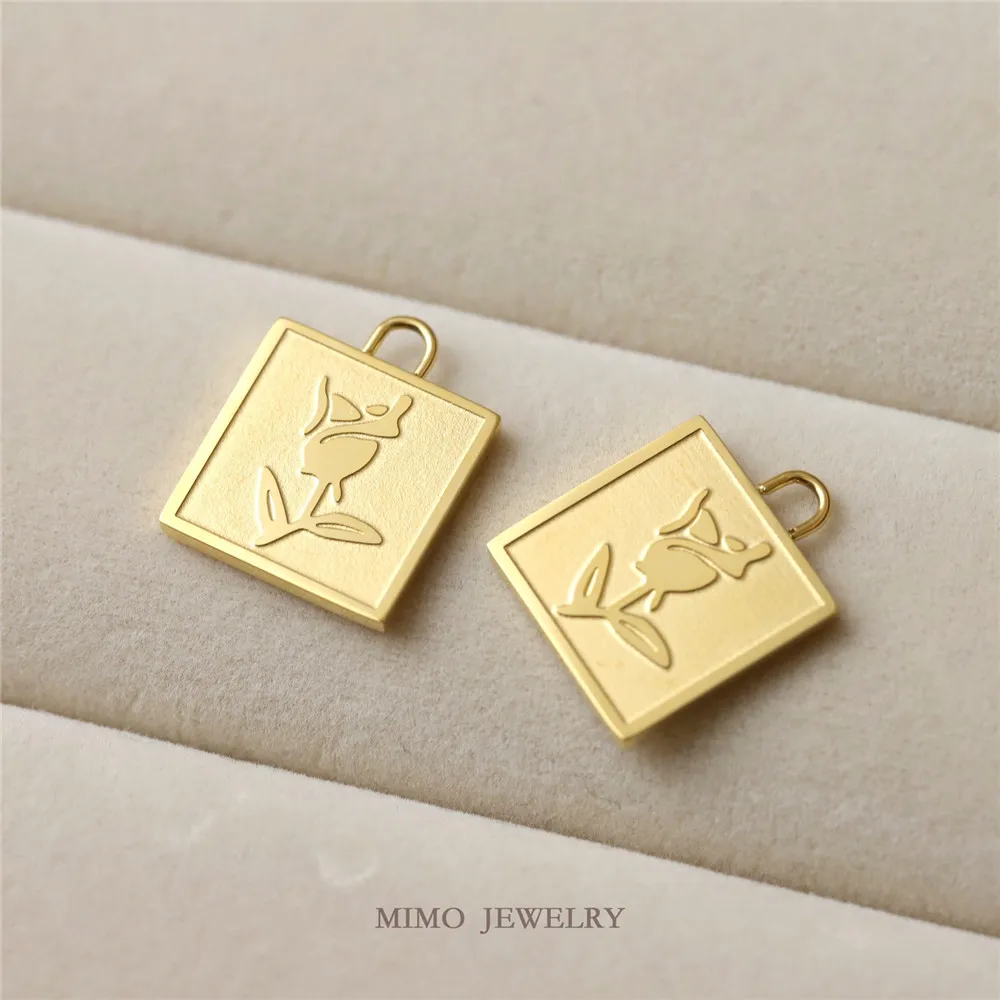 

18k gold plated titanium steel square relief rose pendant DIY hand accessories