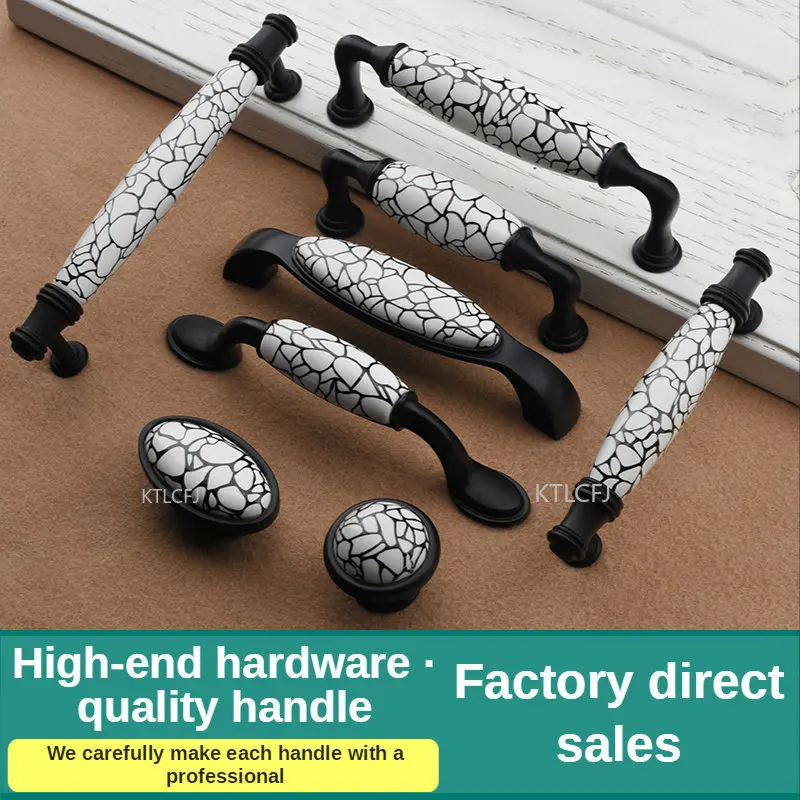 

Europe Type Black And White Crack Pottery And Porcelain Handle Contemporary Contracted Cural Chest Cupboard TV Cabinet Drawer