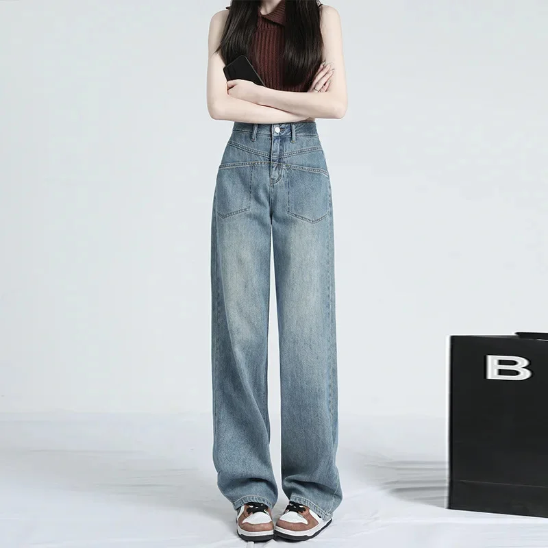 

Женские джинсы с широкими штанинами, прямые свободные повседневные брюки с высокой талией в американском стиле ретро, Новинка лета 2023