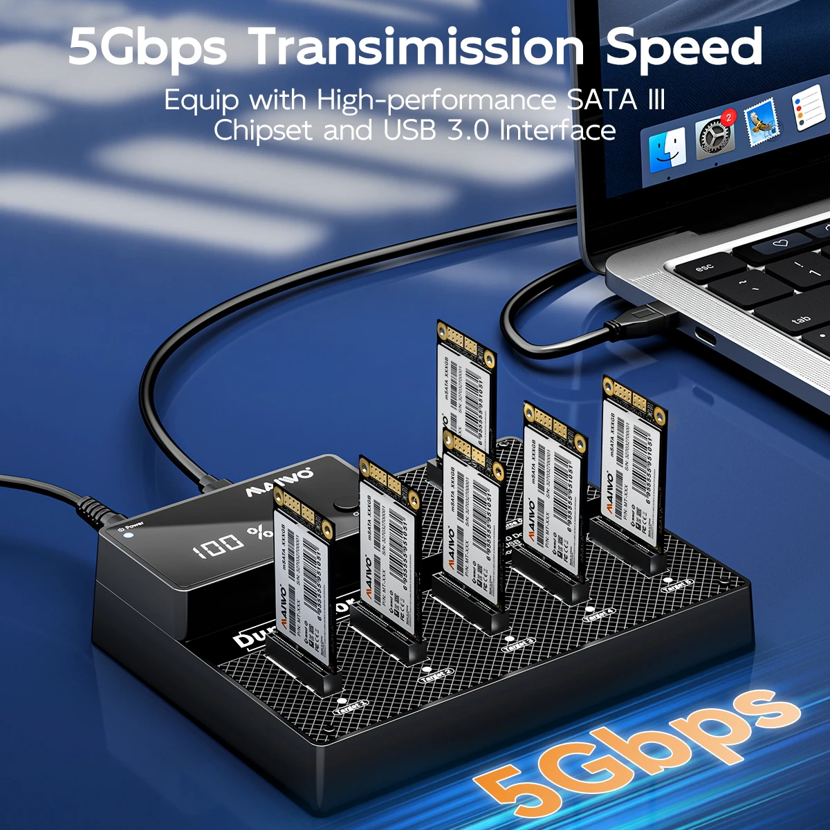 MAIWO 6-язычная док-станция для SSD-корпуса mSATA с автономным клонированием, адаптер SATA-USB 3.0, устройство чтения карт памяти, источник питания 12 В7 А (art.: 3920d260f93af) - 3920d260f93af