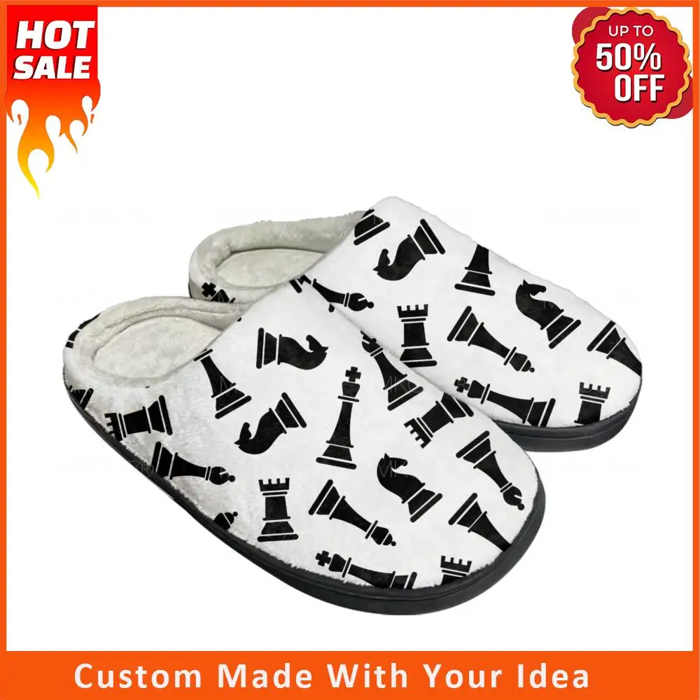 

Тапочки шахматные международные домашние хлопковые на заказ, мужские и женские сандалии, плюшевые, для спальни, повседневные теплые тапочки, черные