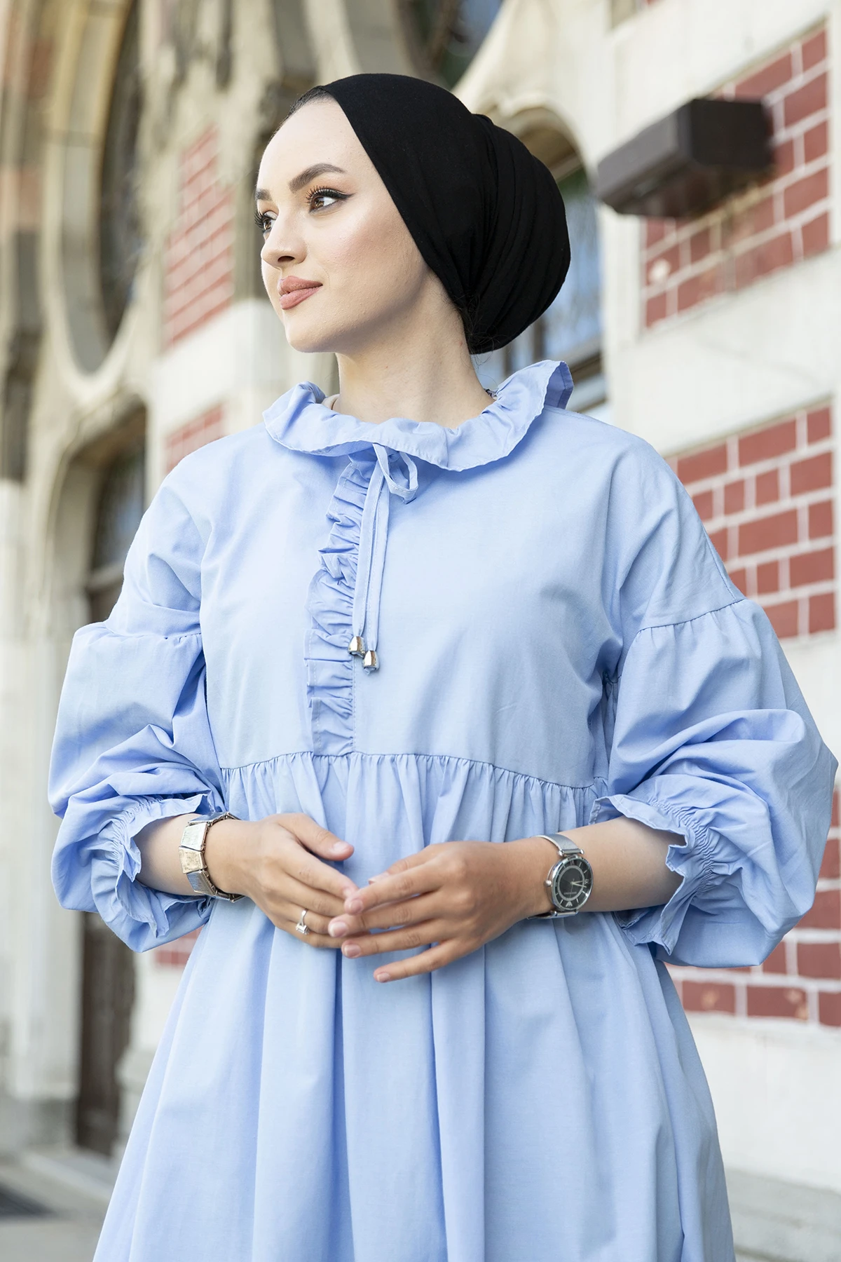 

New Fashion Ruffle Collar Poplin Abaya Long Muslim Dress Hijab Women Luxury Stylish Elegant High Quality Kaftan Dubai Turkey