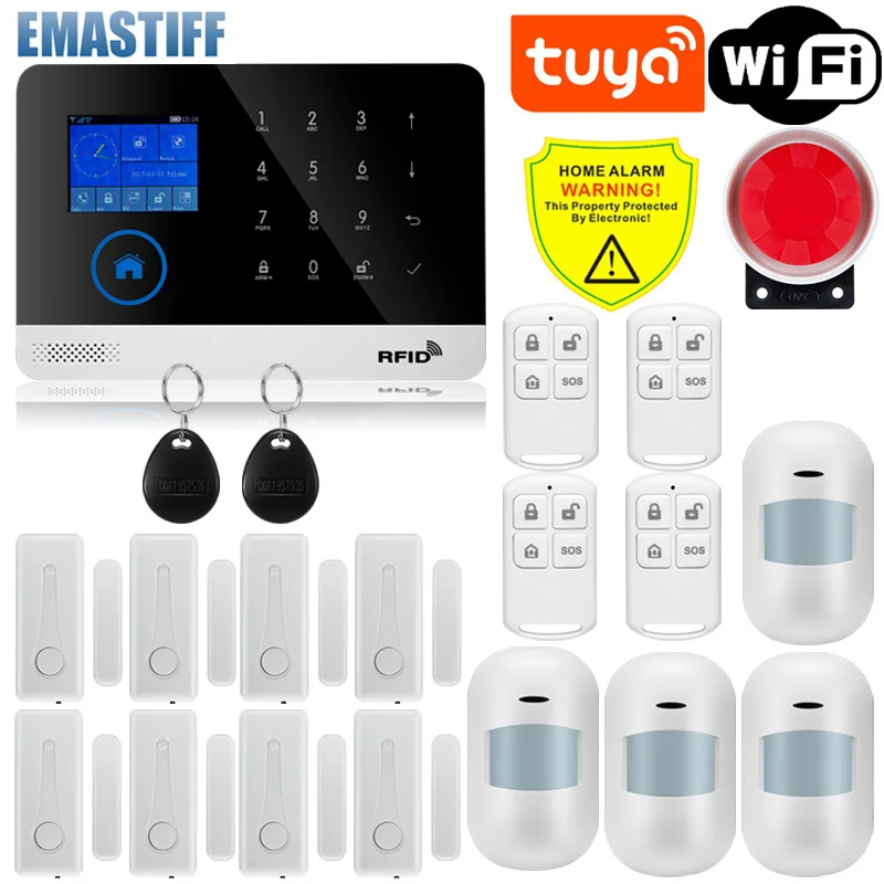 

Tuya WiFi GSM home Security Protection smart Alarm System Touch screen Burglar kit Mobile APP Remote Control RFID Arm and Disarm