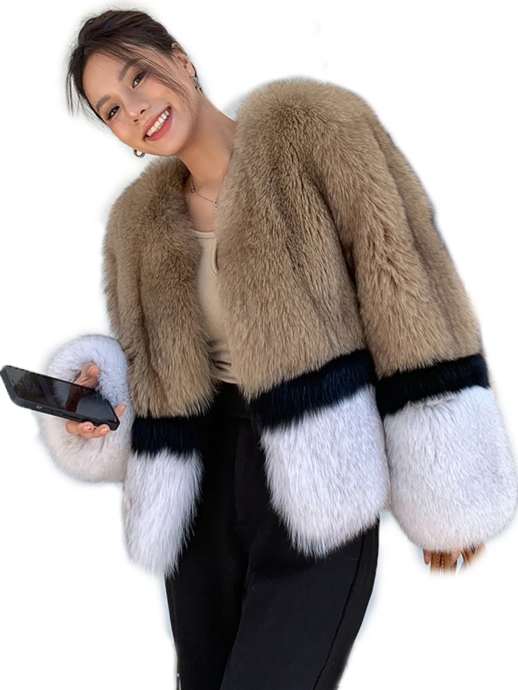 Enlarge Women Jacket Coat Winter Whole leather Fox Fur Coat Grass Jacket Natural Fur Coat Fashion Short Luxury Woman Fur Coat Natural