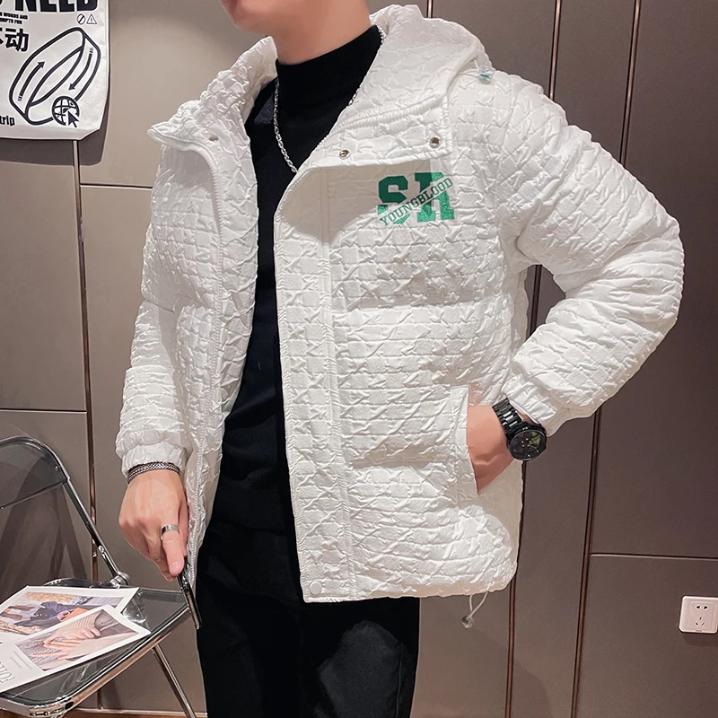 2022 Winter 3D Embossing Men Jacket Thicken Zipper Puffer Parkas Oversized Hooded Overcoat Warm Casual Streetwear Men Clothing