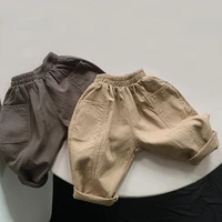 2022 autumn boya and girls solid color cotton casual pants children fashion loose cargo harem pants