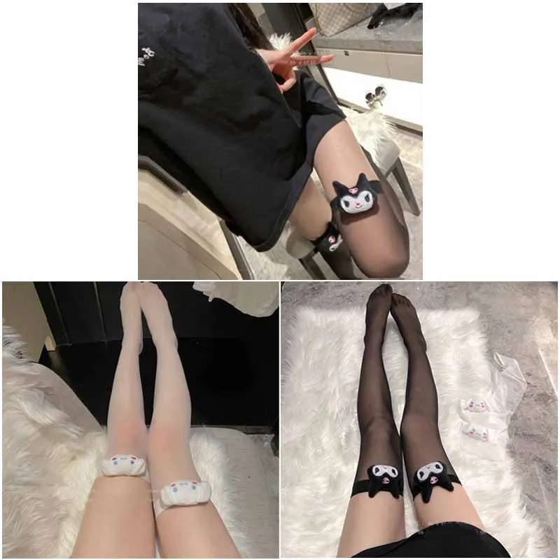 Sanrioed Cinnamoroll My Melody Kuromi Purin Dog Anime Figure Cartoon Sexy JK Women Lace Stockings Girl Party Knee Long Socks