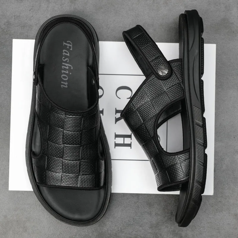 

Summer New Men's Beach Shoes Leather Sandals Top Leather Casual Indoor and Outdoor Leather Slippers Fashion European Men's Shoes