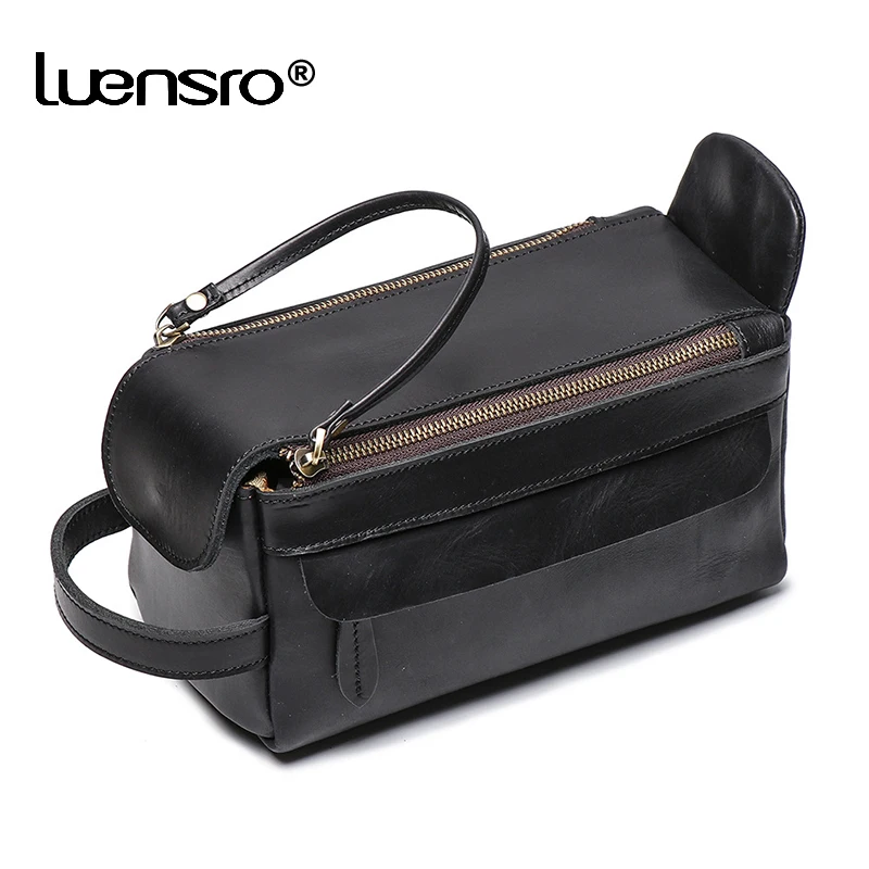 

Genuine Leather Men Cluth Bag Women Make Up Toiletry Bags Men Wash Bags Women Cosmetic Bag Men Storage Bag Crazy Horse Leather
