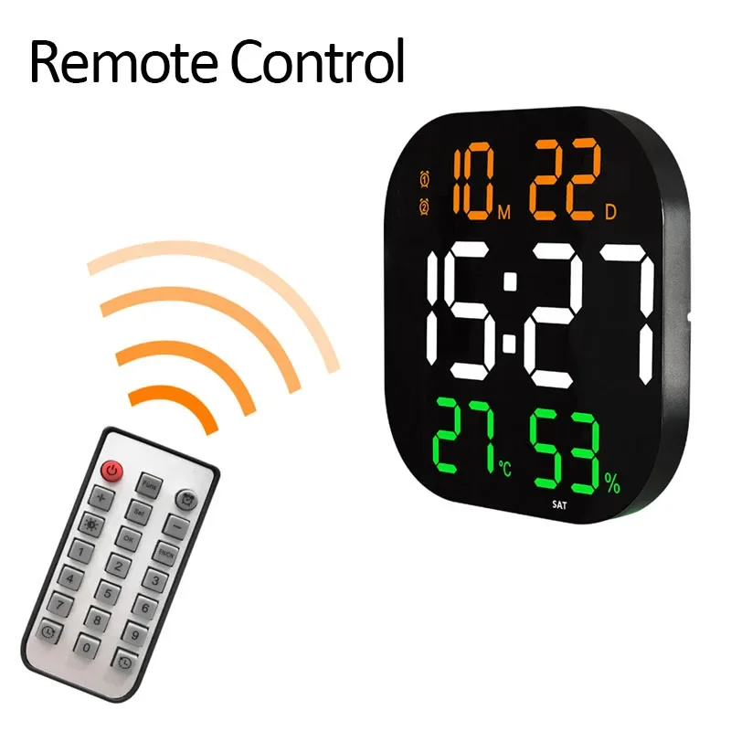 

LED Digital Wall Clock Large Screen Temperature Date Day Display Electronic Alarm Clock with Remote Control Living Room Decor