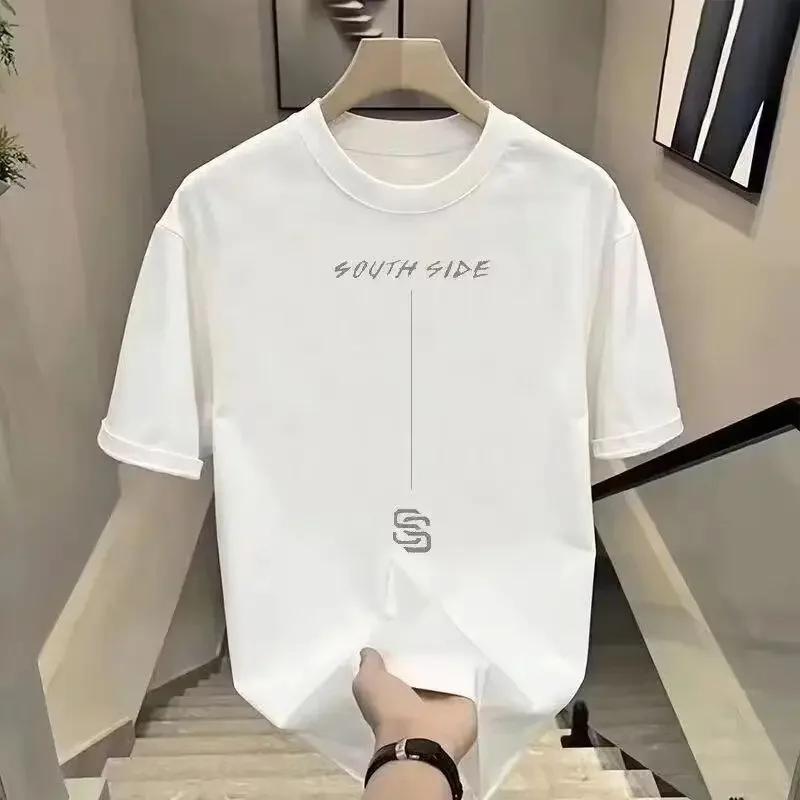 Мужская повседневная футболка свободного кроя с круглым вырезом и короткими