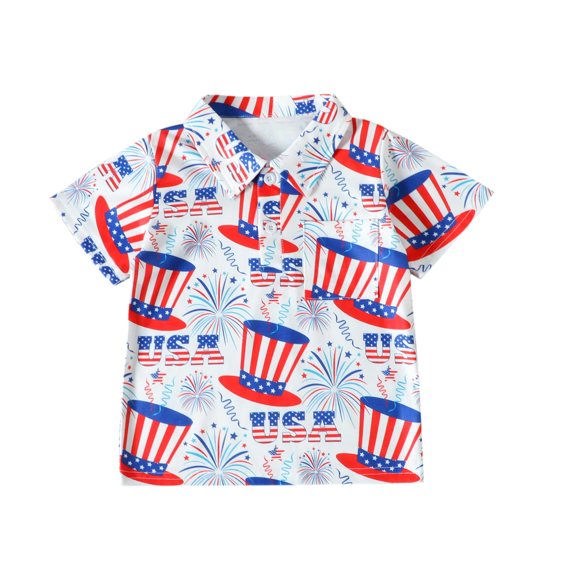 

Independence Day 4th of July Summer Boutique Boys Clothing White Short Sleeve Shirt Letter Stripe Hat Print